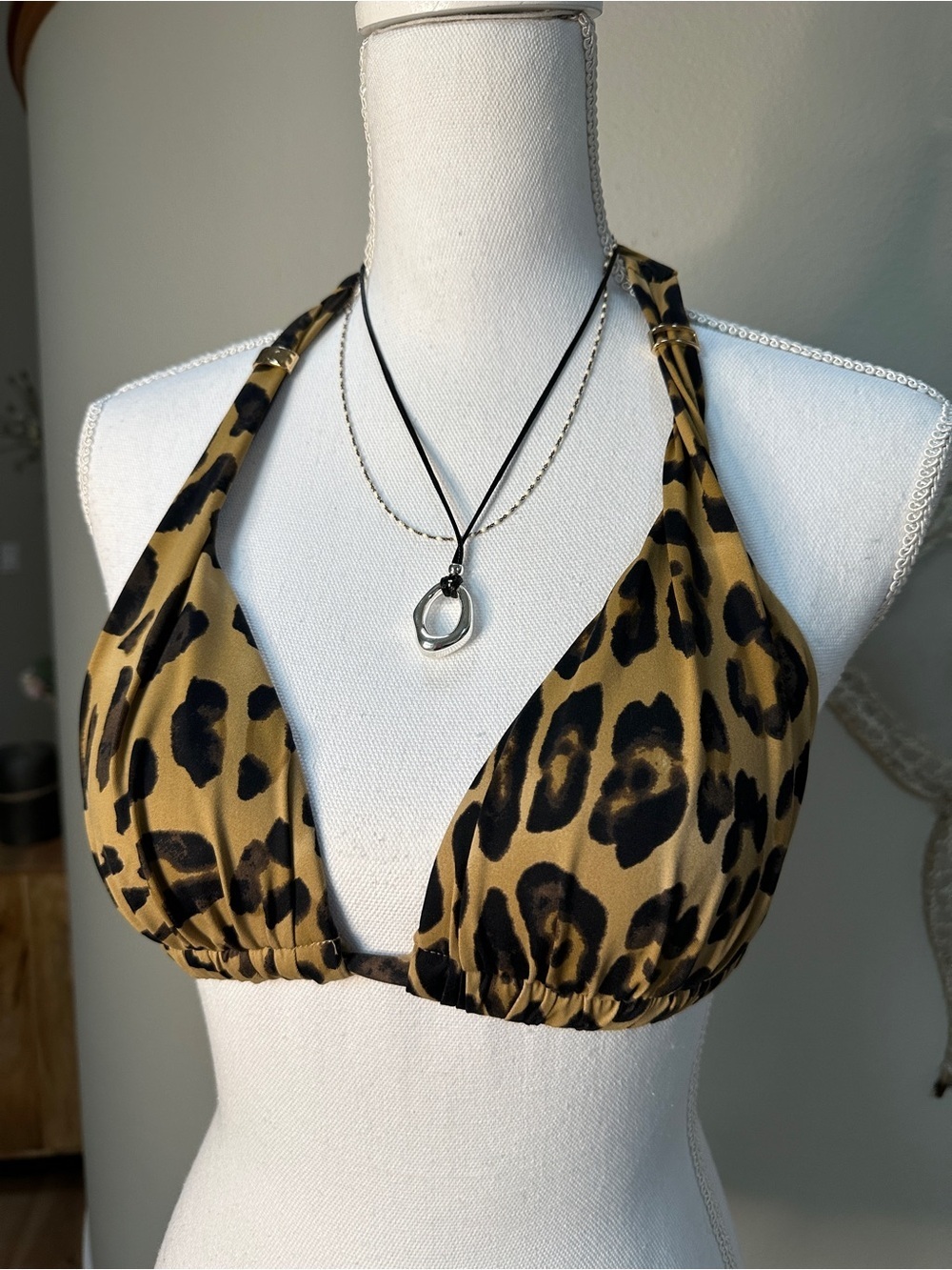 Ralph Lauren Leopard Animal Print tie back bikini top